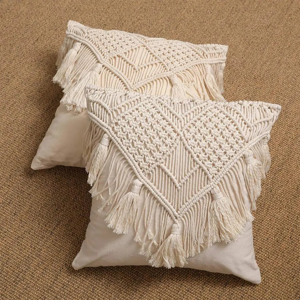 Cotton Linen Macrame Hand-woven Pillow Covers - Bohemian Style Home Decor